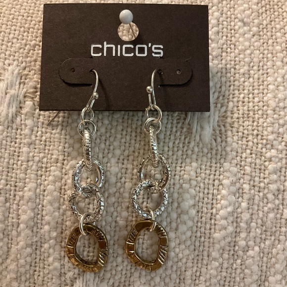0164-Chico's Silver and Gold Dangle Earrings - Picture 1 of 3